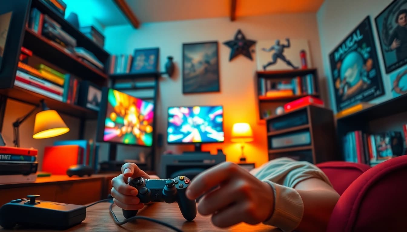Enjoy fun Games to play by yourself in a cozy gaming setup, featuring a player and vibrant decor.