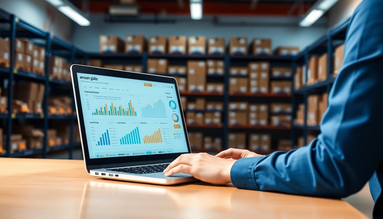 FBA seller maximizing sales with the best Amazon repricer in a modern office.