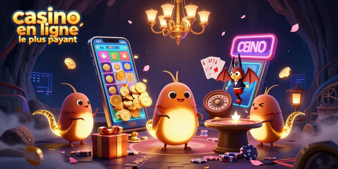 Illustration dynamique illustrant les vers luisants du casino en ligne le plus payant illuminant une scène de jeu animée.