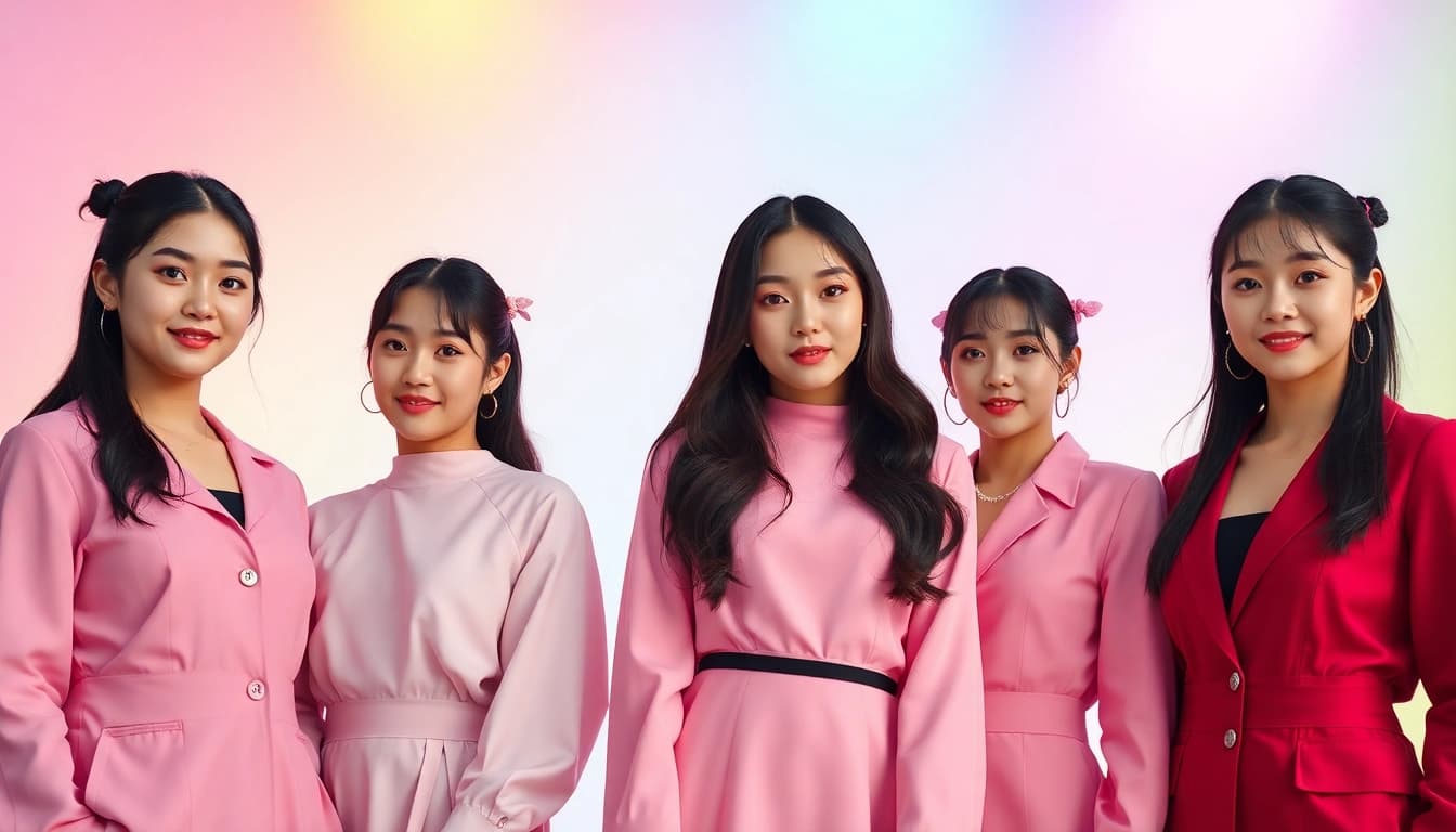 Blackpink members Jisoo, Jennie, Rosé, and Lisa posed together in a vibrant and energetic setting.