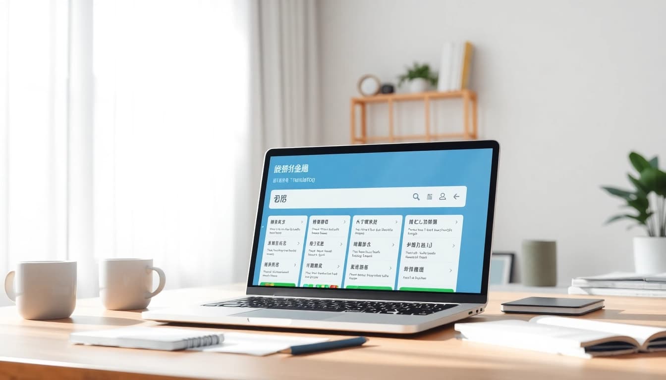Modern workspace showcasing the 有道翻译 interface with vibrant colors and tech elements.