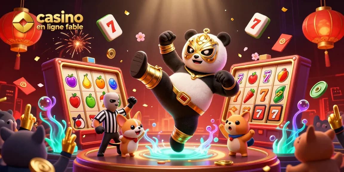 Visuel dynamique de personnages animaliers dans un casino en ligne fiable, avec panda et chihuahua animés.