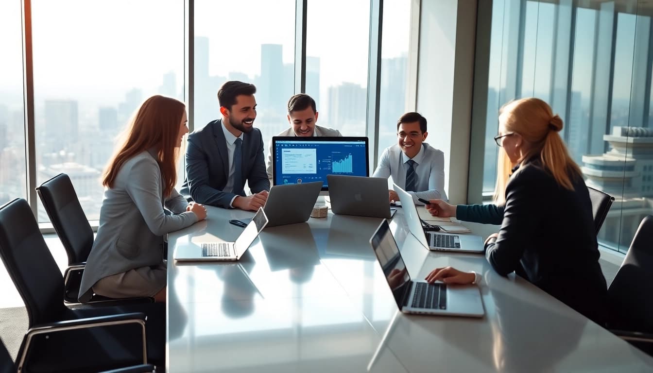 Engaging team collaboration using invoice processing software in a modern office.