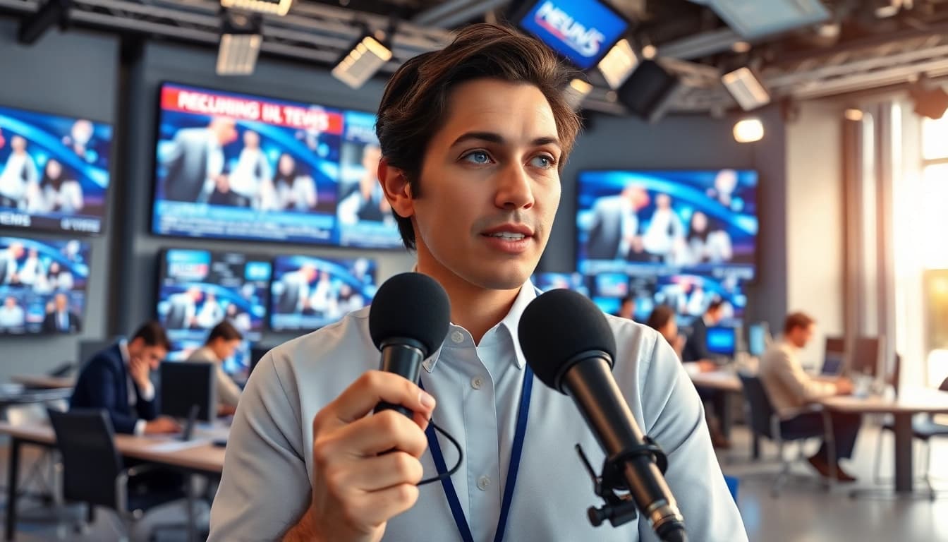 Capture the essence of reporting with https://www.thedailynewsonline.com in a vibrant newsroom setting.
