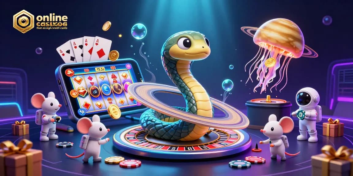 Engaging scene with astronaut mice betting at online casinos that accept credit cards, featuring colorful slot games and roulette wheels.