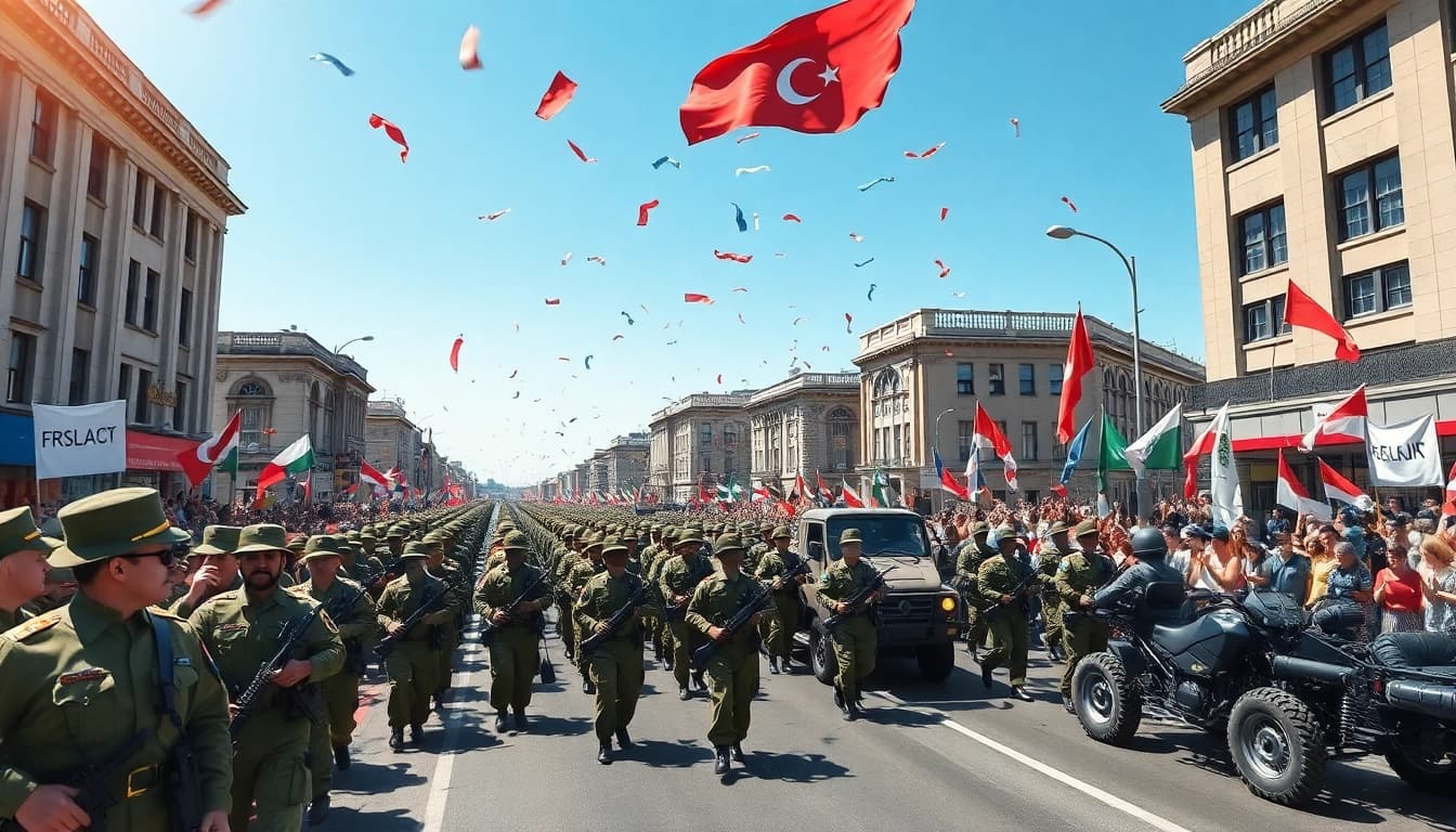 Celebrate the military parade atmosphere at https://news-parade.com.ua with vibrant scenes of soldiers and crowds.