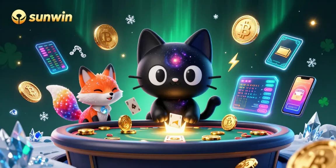 Experience the thrill of sunwin with a cosmic casino scene featuring black hole cat and nebula fox.