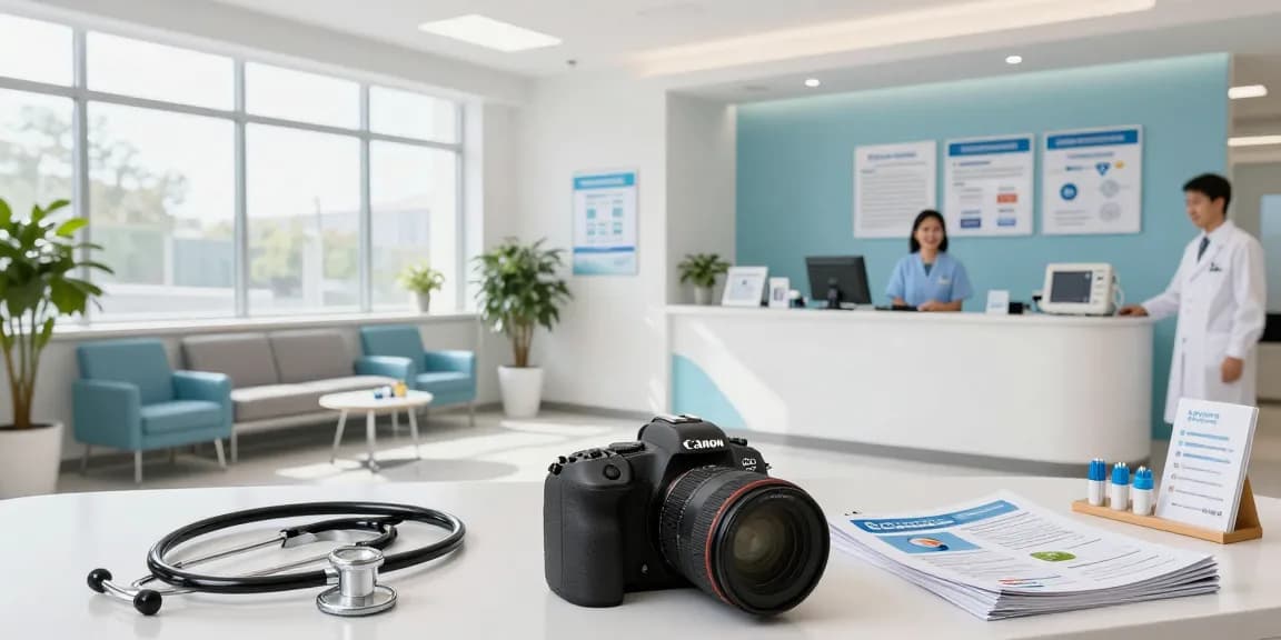 Health insurance for 1099 contractors in a welcoming medical clinic, showcasing patient care and health services.