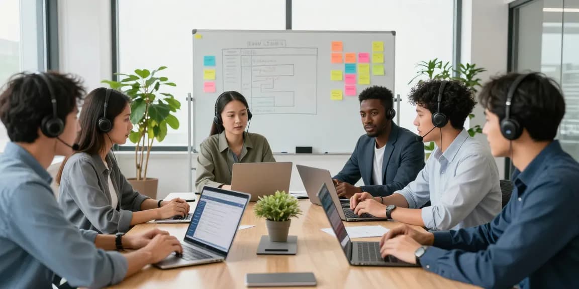 IT support for small business London team collaborating on technology strategies in a modern office setting.