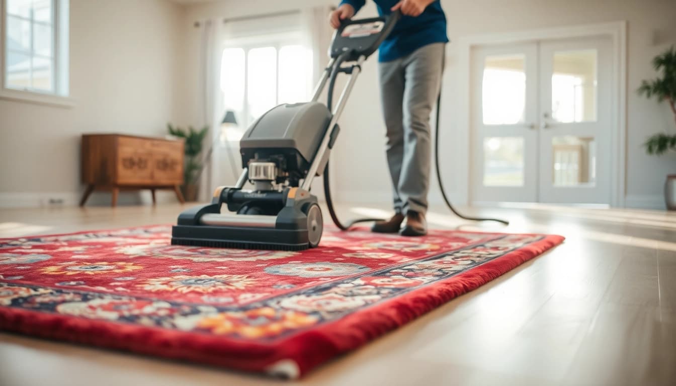Expert carpet cleaning Roseville CA with technician utilizing advanced equipment in a bright room.