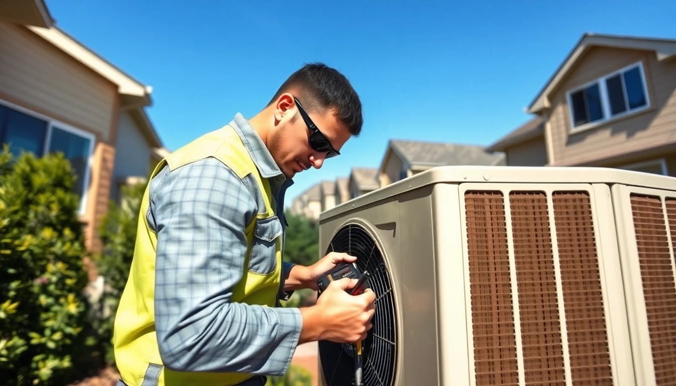 Experience quality heat pump maintenance minnesota with a professional technician at work outdoors.