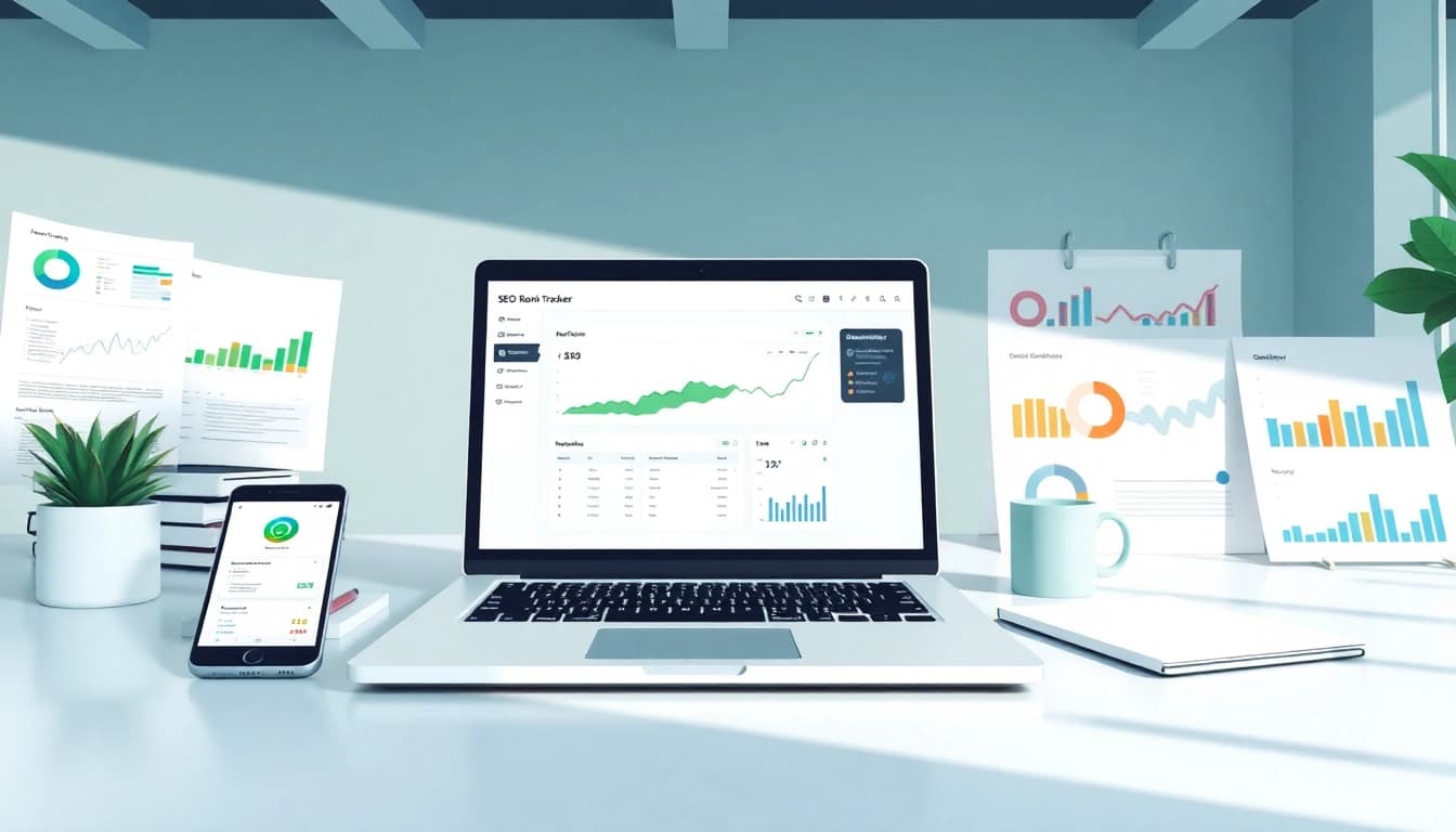 Analyze data with an SEO Rank Tracker interface showcasing analytics and metrics.