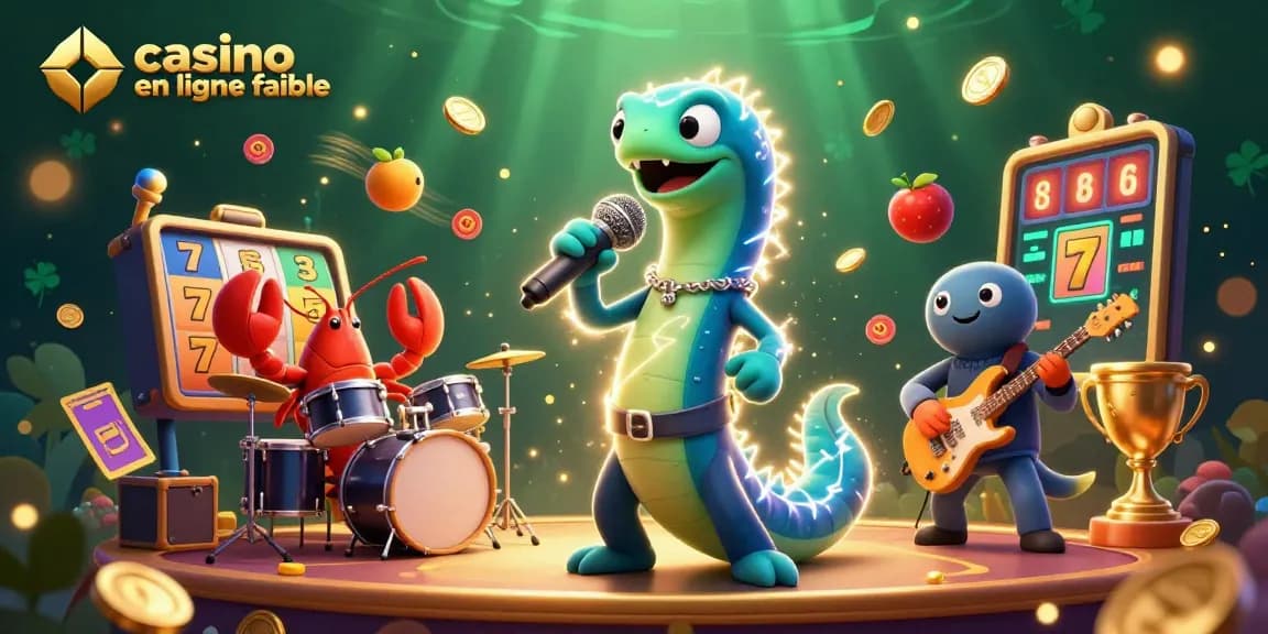 Jeu à « casino en ligne fiable » avec une scène animée d'un poisson électrique et son groupe, entourés de machines à sous gagnantes.