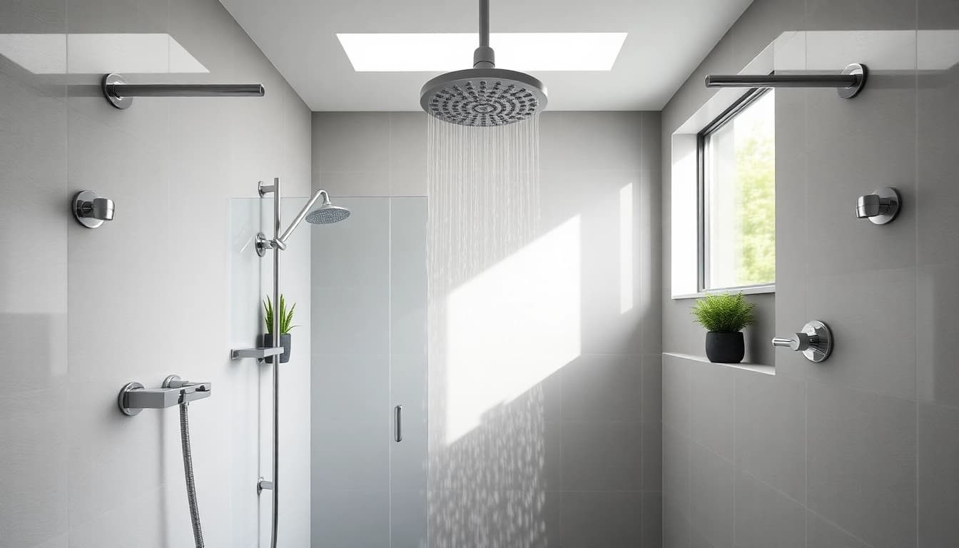 Elegant showers featured in a modern bathroom with sleek designs and natural light.