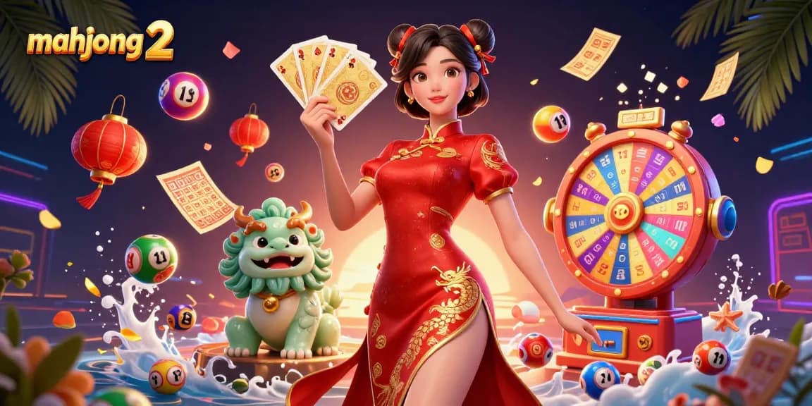 Engage in immersive gameplay with mahjong 2, a vibrant 3D scene featuring colorful casino elements.
