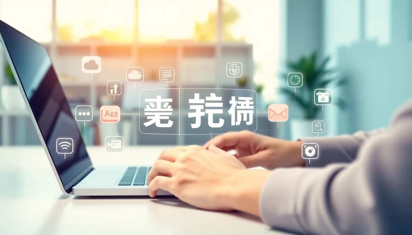 Engaging with 搜狗输入法 on a laptop in a modern workspace setting.