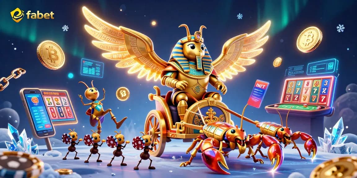 Join fabet for a thrilling casino adventure with golden beetles, poker chips, and mystical elements.