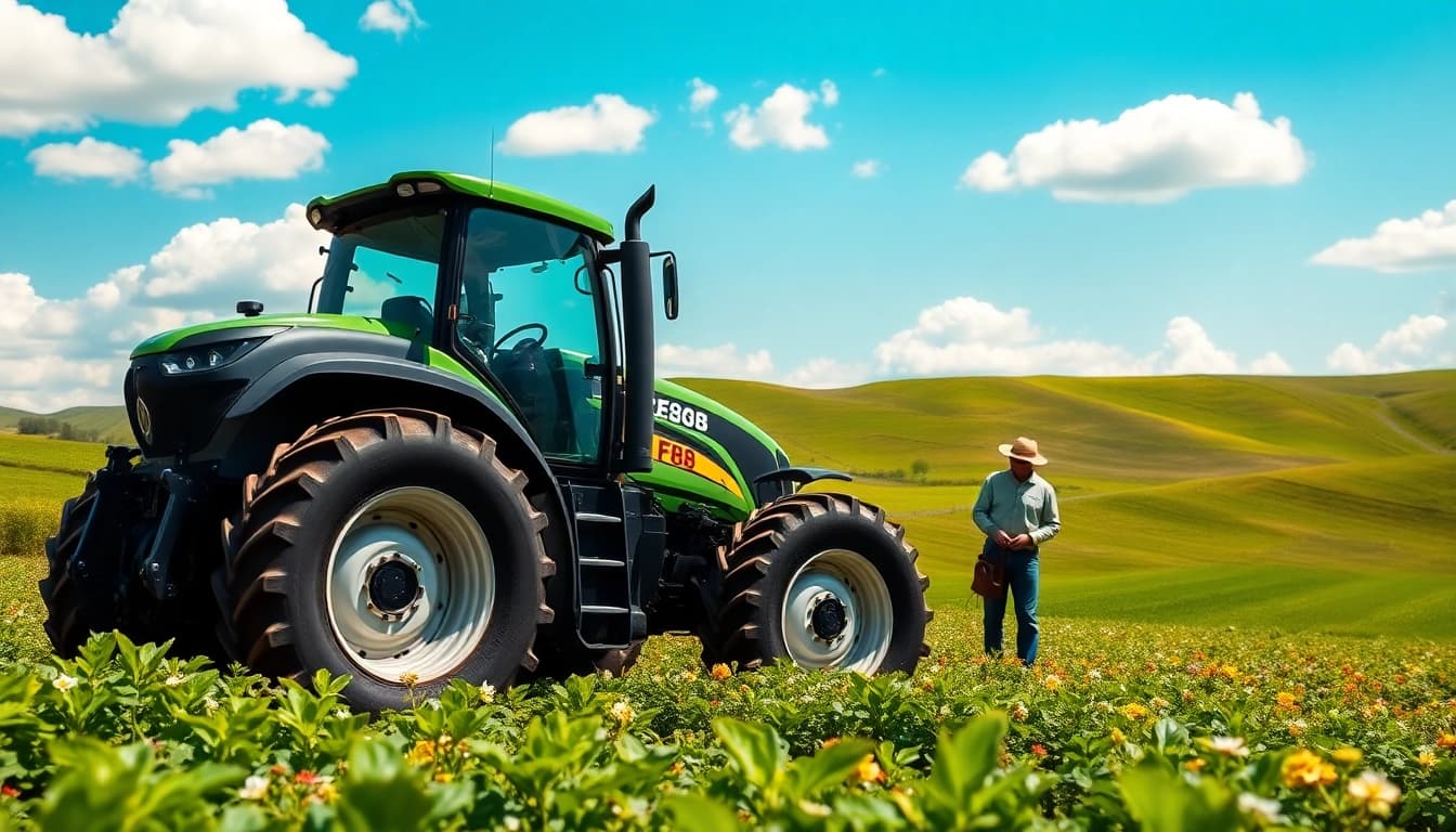 Showcasing the AF88 tractor operating efficiently amidst flourishing crops.