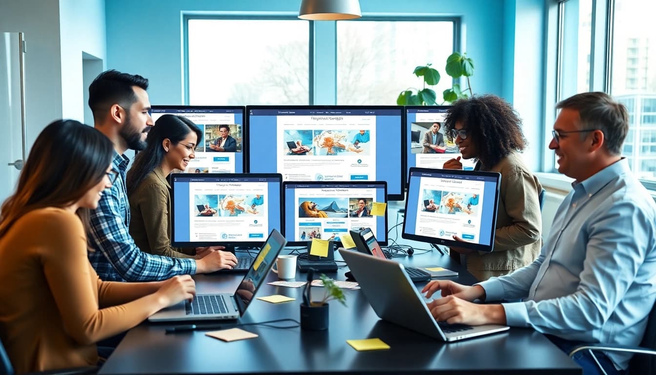 Professional team collaborating on website design, showcasing Thiết kế website expertise