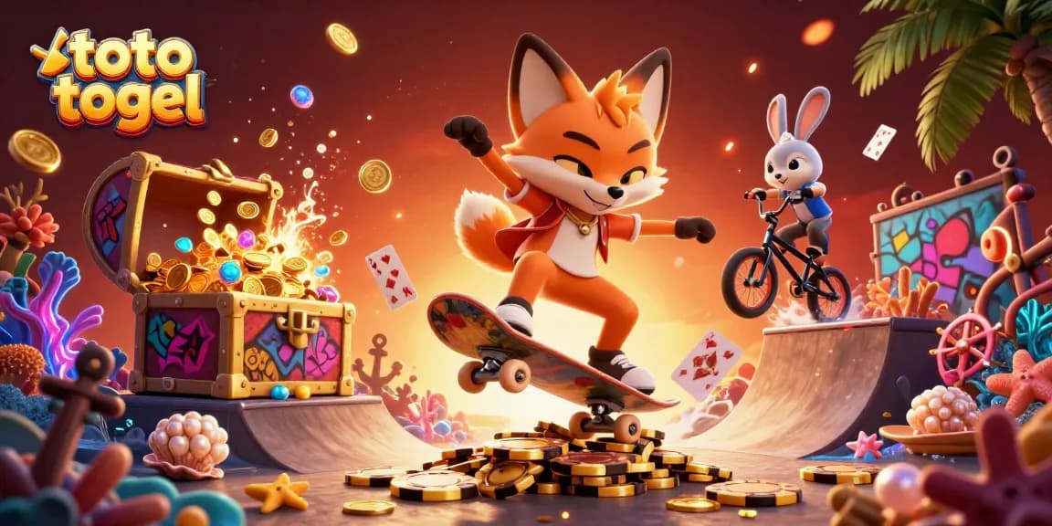 Engage in thrilling toto togel action with vibrant characters and casino elements in a dynamic 3D scene.