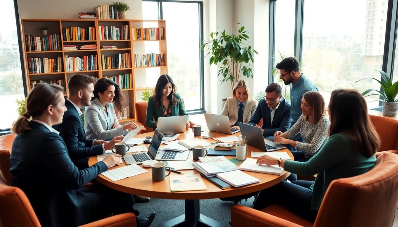 Team discussing strategies at https://editorial.com.ua in a modern workspace.