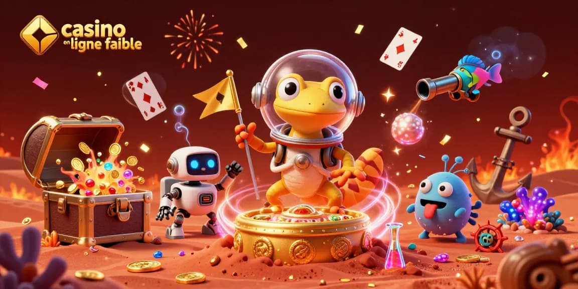 Découvrez le casino en ligne fiable avec des personnages en 3D festifs dans une scène ludique.