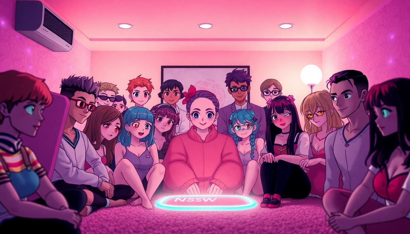Engaging NSFW AI avatars in a cozy virtual chat room.