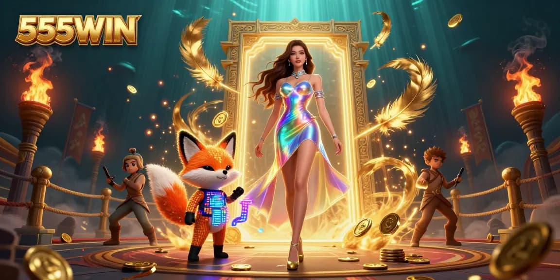 Experience thrilling wins with 555WIN's vibrant gaming action and colorful atmosphere in a futuristic casino