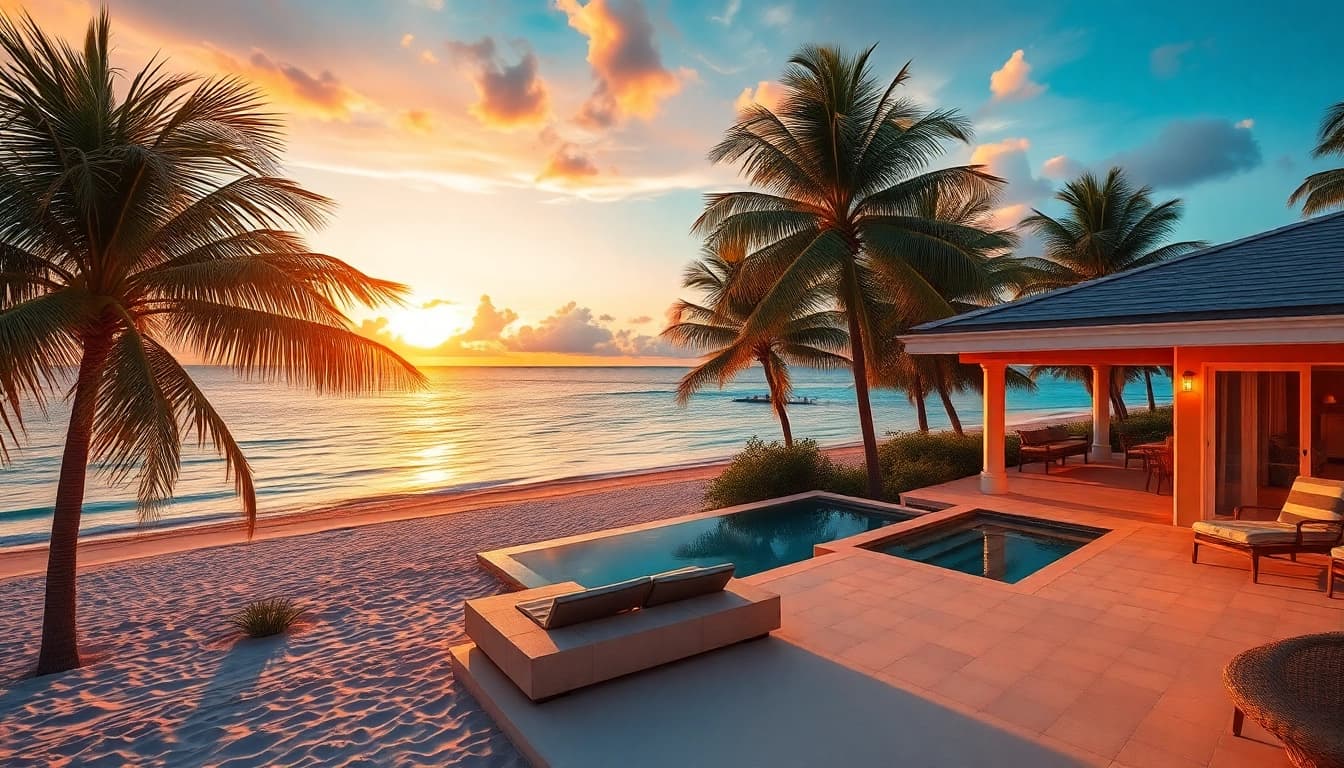 Stunning beachfront Belize Investment Property on Ambergris Caye with sunset view.