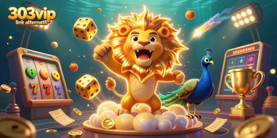 Experience thrilling gameplay with 303vip link alternatif amidst animated casino elements and characters!