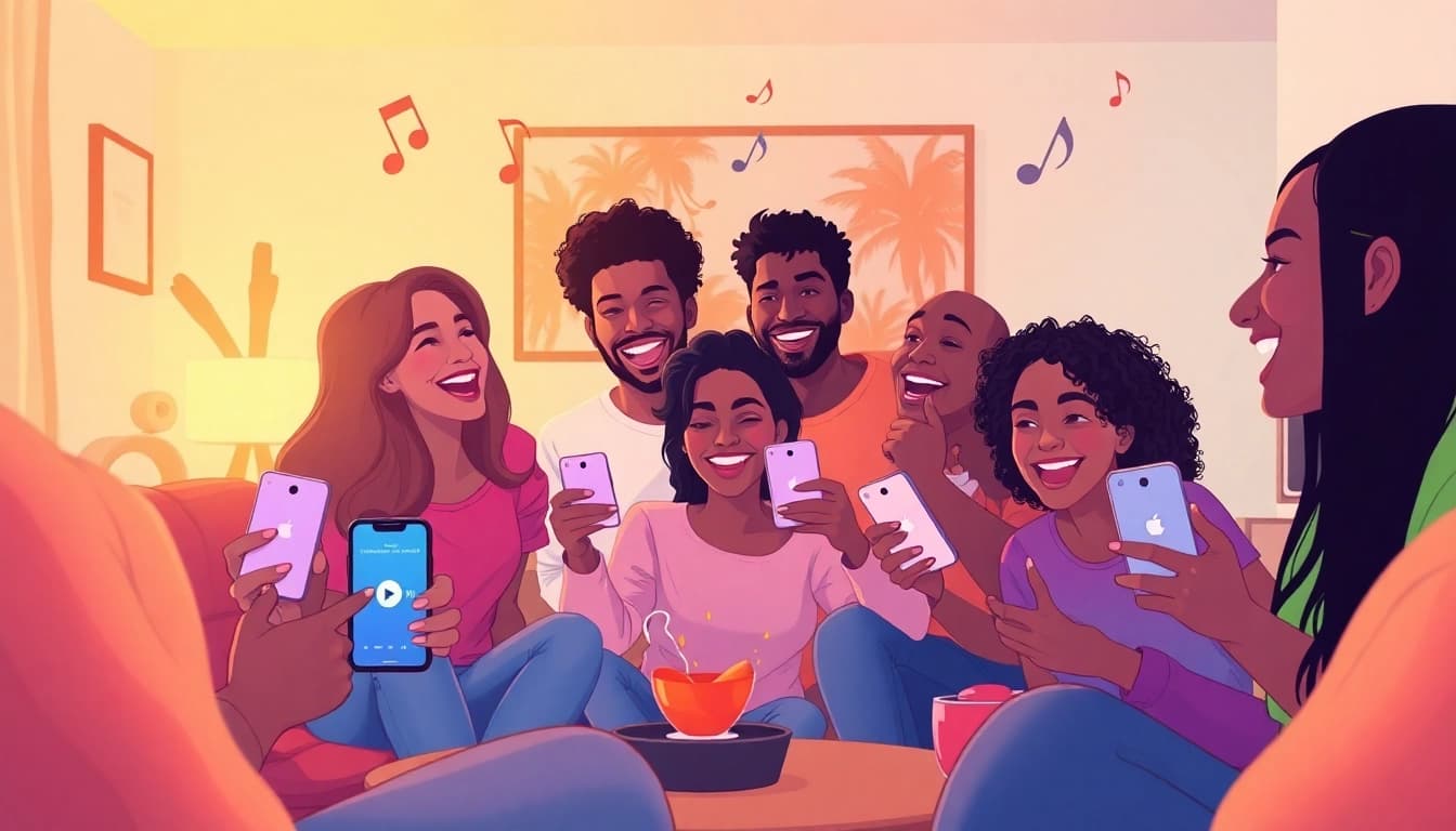 Explore the joy of sharing Apple Music Replay 2023 with friends in a cozy setting.