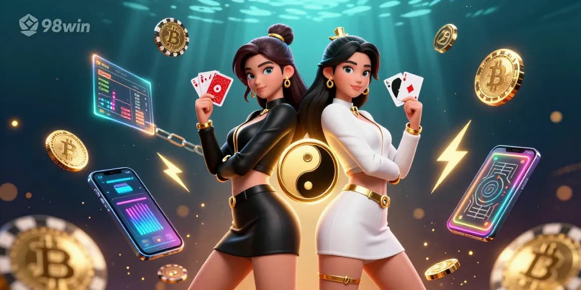 Play exciting 98win games with powerful duo showcasing casino elements and crypto technology.