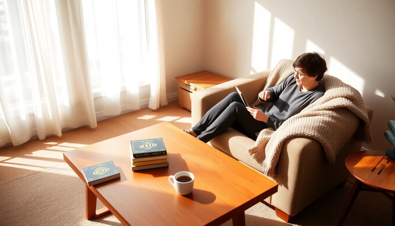 Engaging in games to play by yourself in a cozy living room with inviting decor.