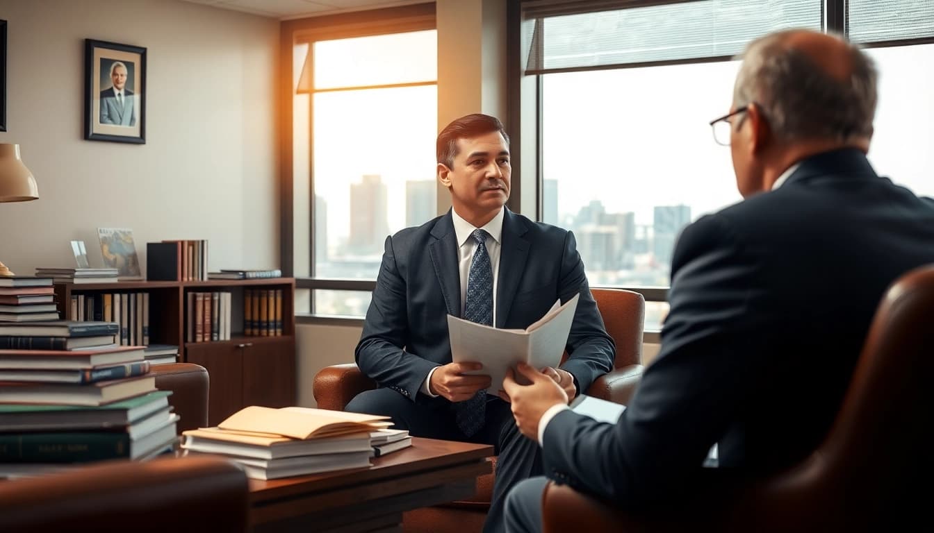 San Antonio truck accident lawyer consulting with a client in a professional office setting.