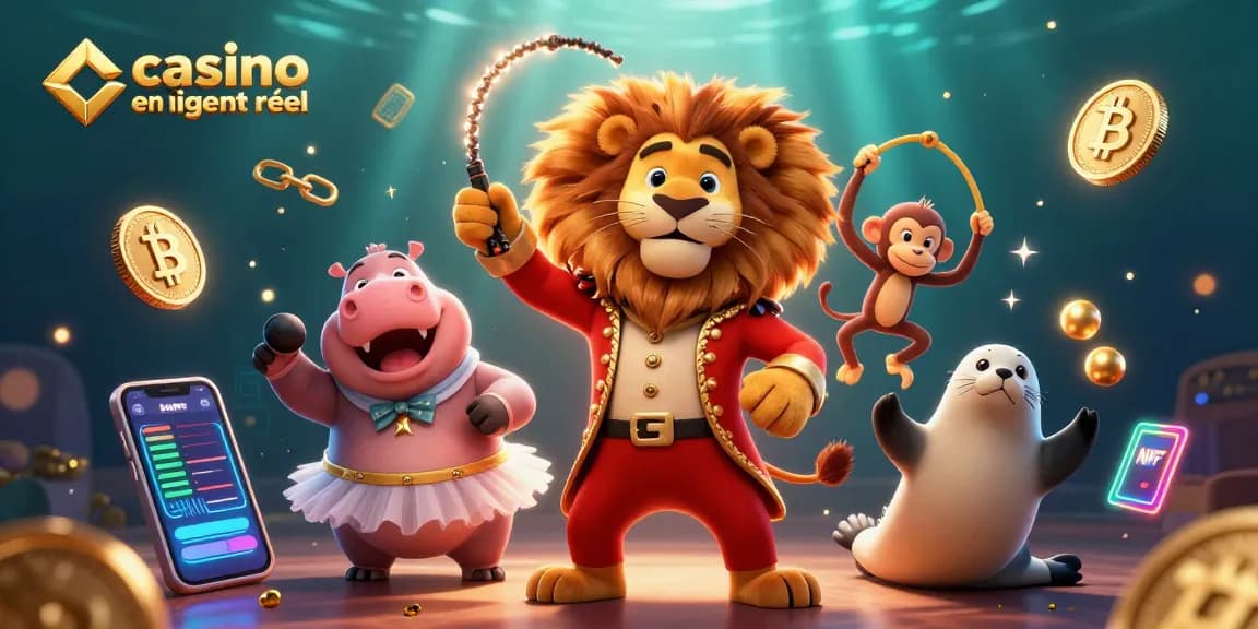 Vivez l'excitation du casino en ligne argent réel avec notre illustration 3D captivante de personnages colorés et de pièces crypto