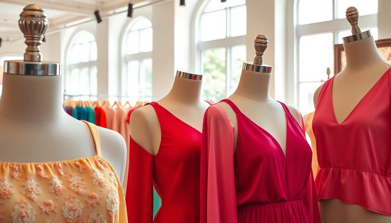 Shop the latest trends in Women clothing with vibrant displays and stylish designs.