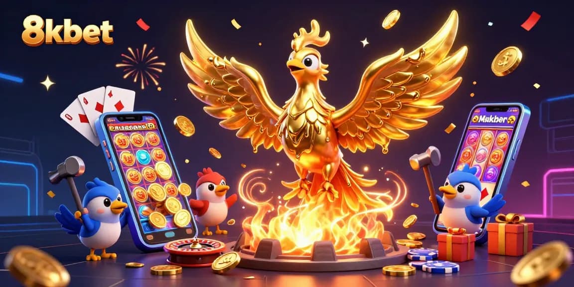 Experience thrilling wins with 8xbet in this vibrant, action-packed casino illustration.