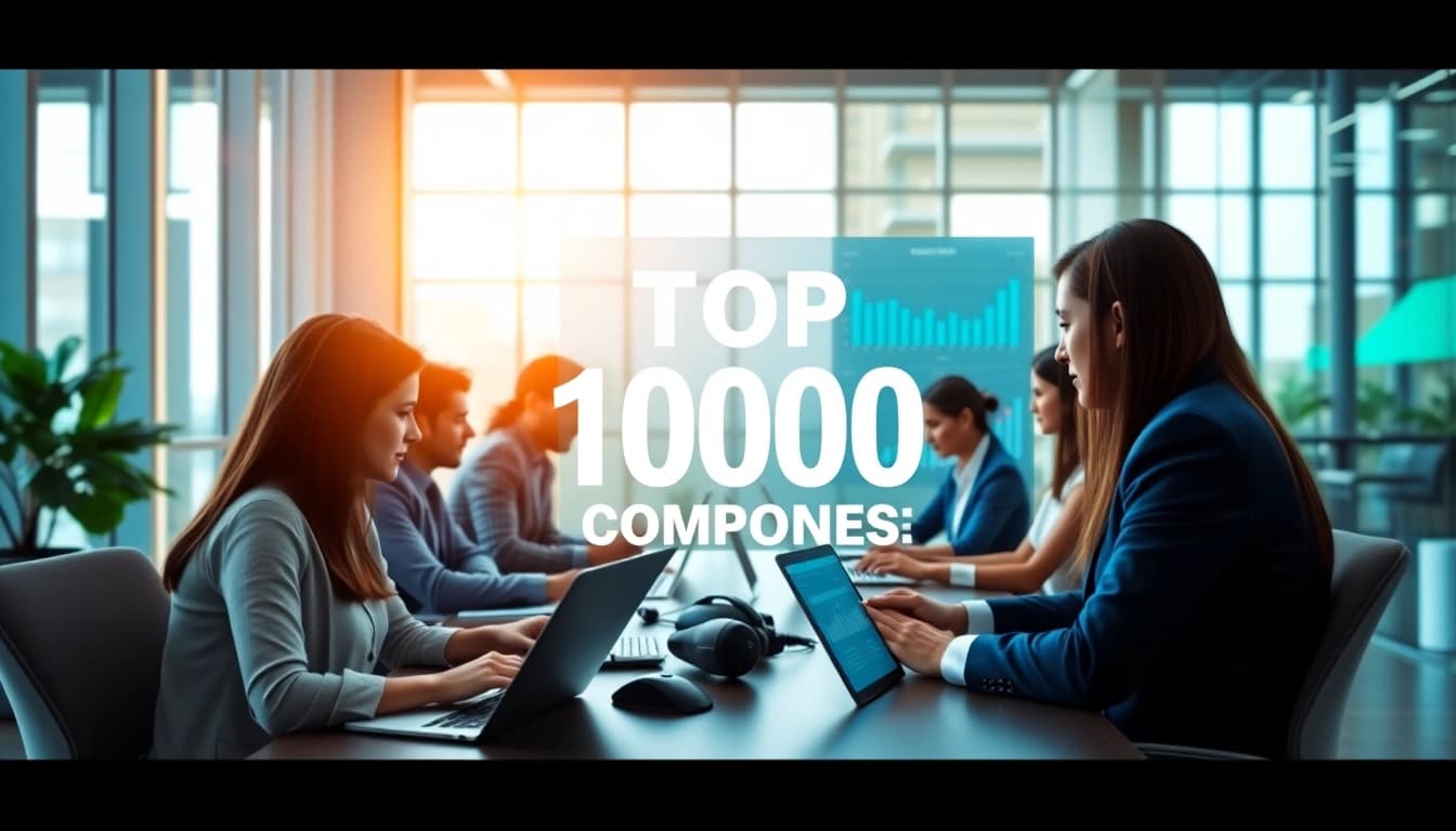 Analyze the data of the top 10000 companies by businessabc in a modern office environment.