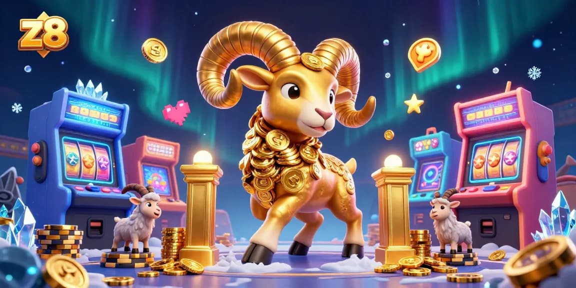 Experience thrilling moments in z8 casino with a golden ram charging through arcades full of jackpots.
