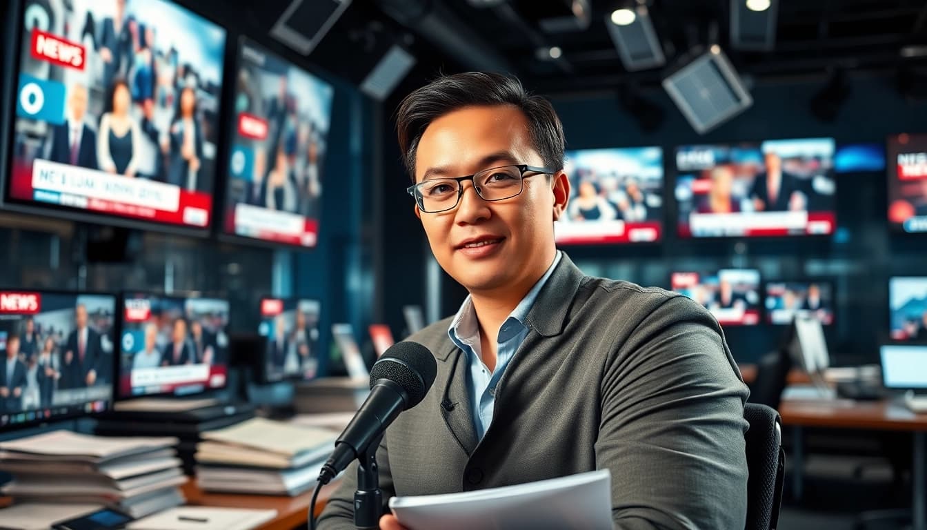Cover live events at https://emiratenewsday.com with a dedicated news reporter in a bustling newsroom.