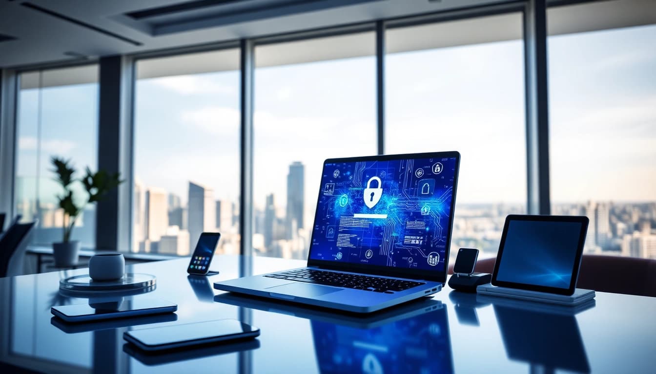 Streamlined workspace showcasing 快连官网 on modern devices, emphasizing privacy and security.
