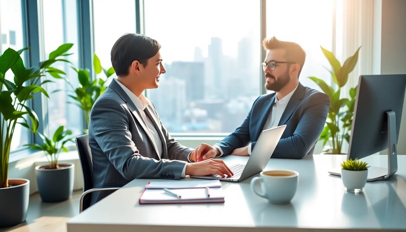 Engage with a business coach near me for professional guidance in a bright office.