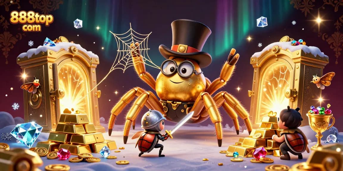 Experience thrilling fun at 888top com's vibrant casino scene with treasures and characters.