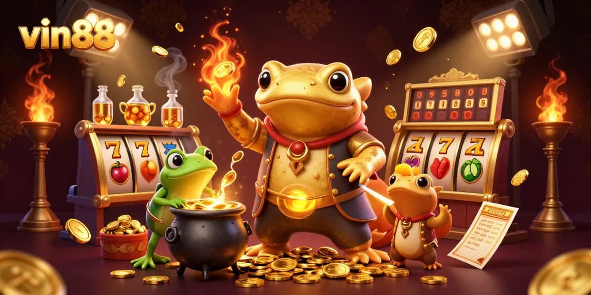 Spin the reels at vin88 with this vibrant slot game scene featuring rich golden elements and dynamic gameplay.