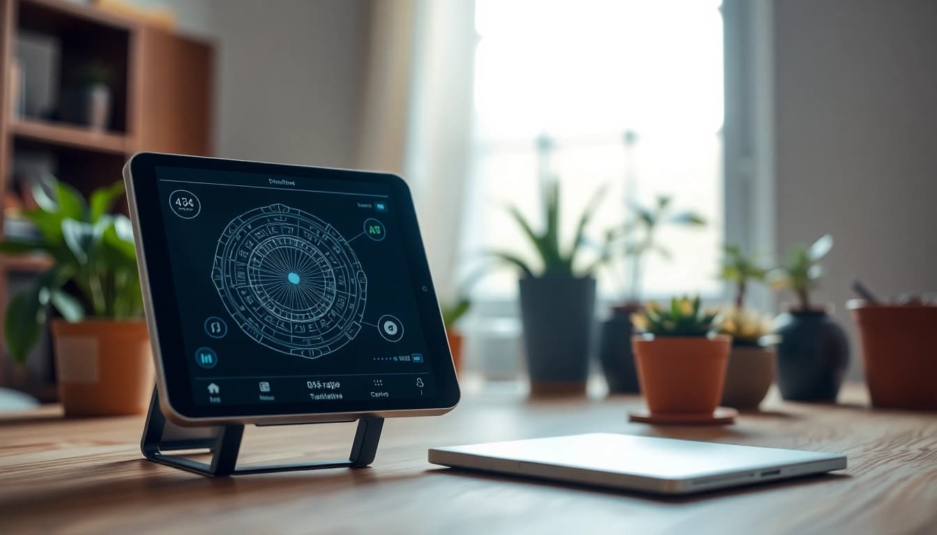 Engaging youdao translation interface on a device, showcasing an intricate design in a warm workspace.