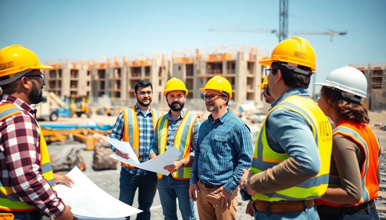 Contractors working together at a construction site, highlighting construction association north carolina.