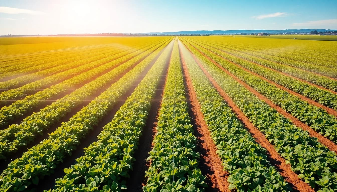 Maximize land irrigation with a modern irrigation system in a vibrant agricultural field.