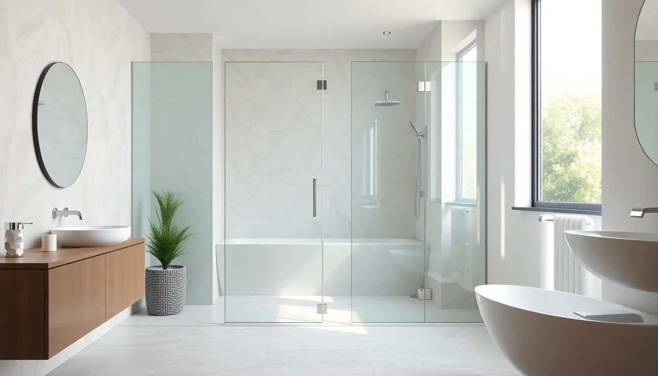 Stylish and elegant shower doors uk in a modern bathroom setting, featuring transparent glass and contemporary design.