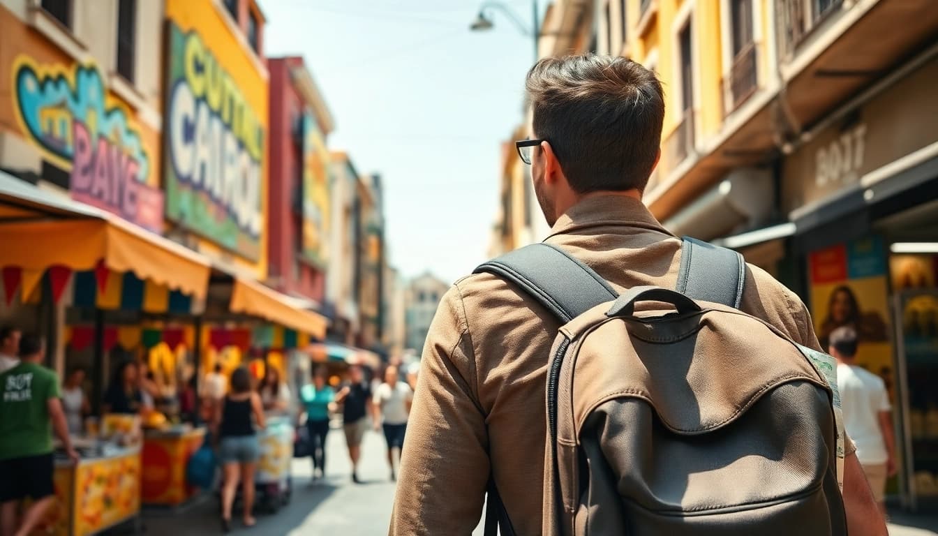 Travel enthusiast navigating vibrant streets while visiting https://travelvixta.com