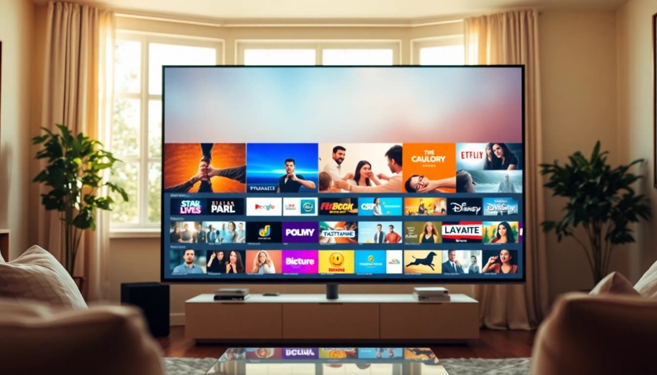 Experience seamless streaming at https://vizomate.com with a vibrant IPTV interface in a cozy setting.